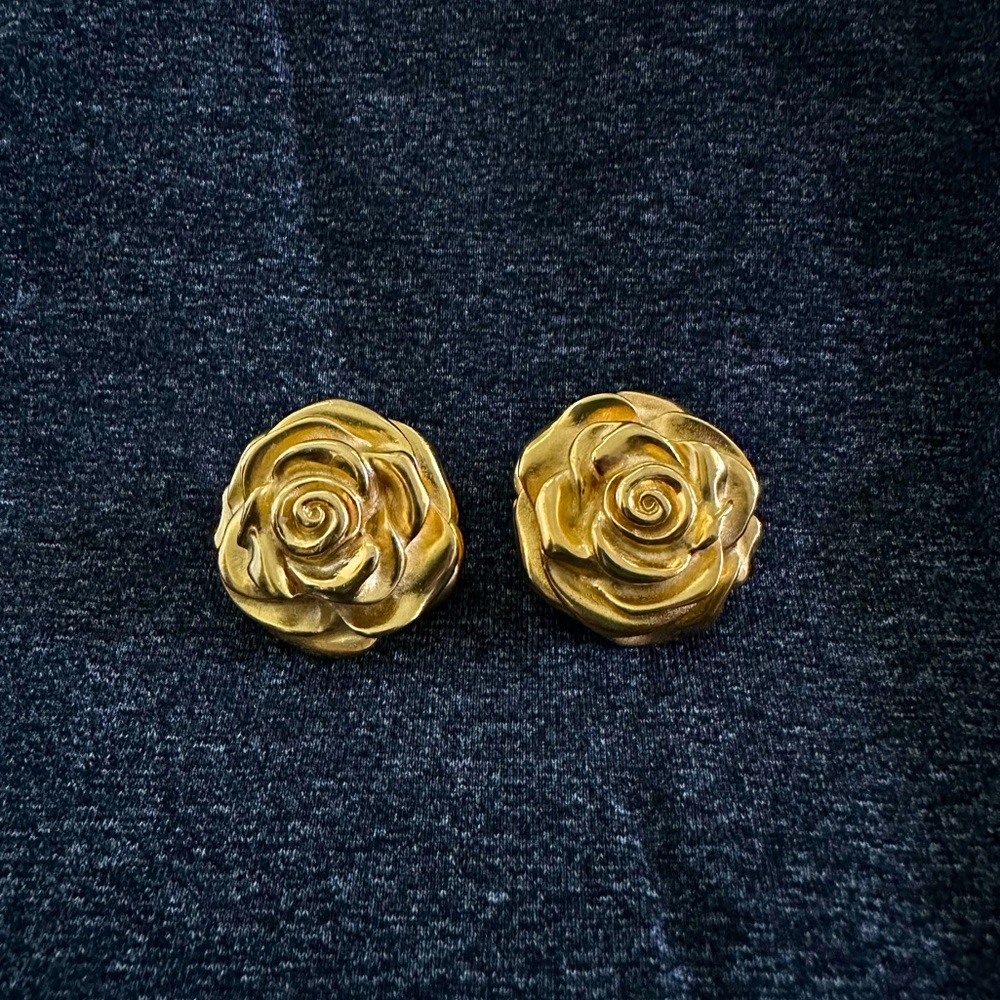 Givenchy Gold Rose Clip On Earrings